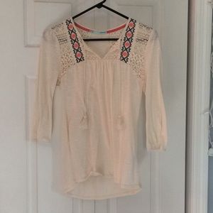 Maurices top, with lace. Coral and blue design